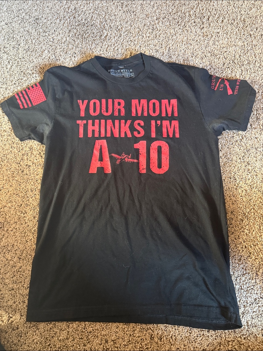 Grunt Style Kids Black Tee with Red "Your Mom Thinks I'm A-10" Graphic